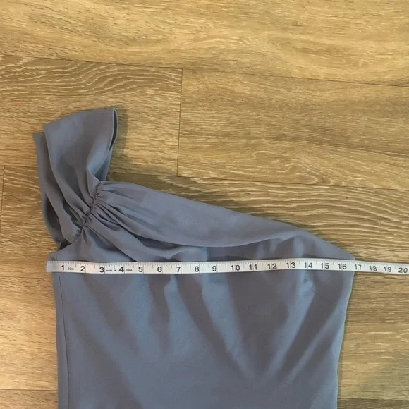 NWOT Amsale Bridesmaid Dress Blue Maxi Dorothy GB263P Draped one-shoulder 12 - Picture 8 of 10